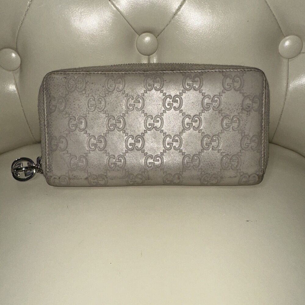 Authentic GUCCI Cream Leather Canvas Zippy Credit Card Long Wallet 3D Zip Pull - Picture 3 of 10